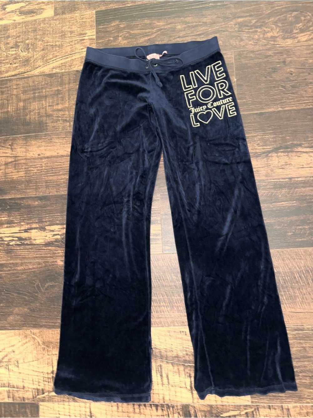 Juicy Couture Velour Lounge Pants with "Live For Love" Graphic - Navy